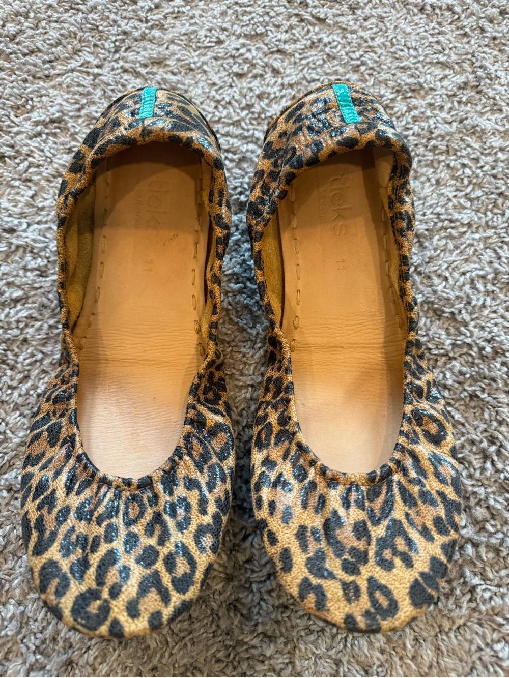 Tieks Leopard Print Leather Ballet Flats, Sz 11